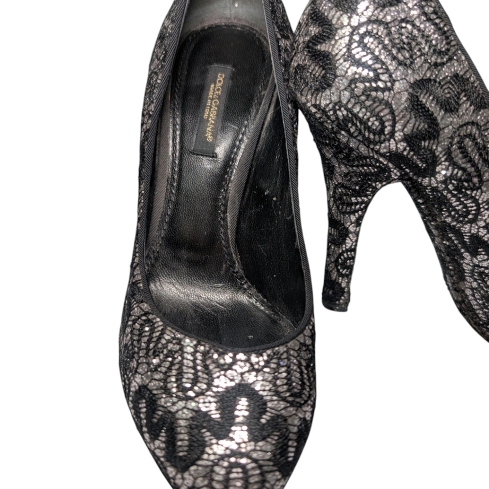 Dolce And Gabbana Elegant Black Lace Heels - Picture 4 of 11